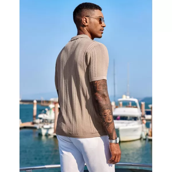 COOFANDY Men's Knit Shirts Short Sleeve Button Down Polo Shirt Fashion Casual Summer Beach Shirts