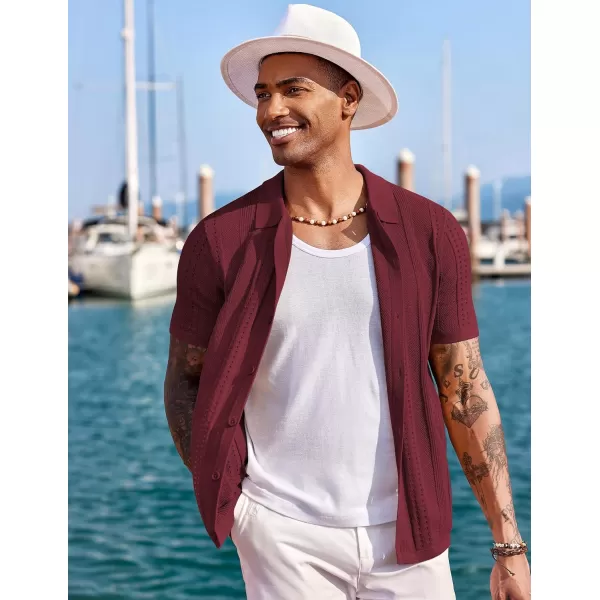 COOFANDY Men's Knit Shirts Short Sleeve Button Down Polo Shirt Fashion Casual Summer Beach Shirts