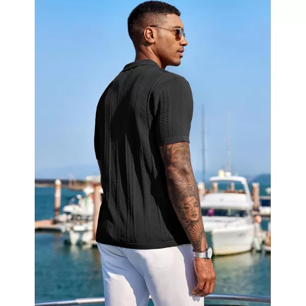 COOFANDY Men's Knit Shirts Short Sleeve Button Down Polo Shirt Fashion Casual Summer Beach Shirts