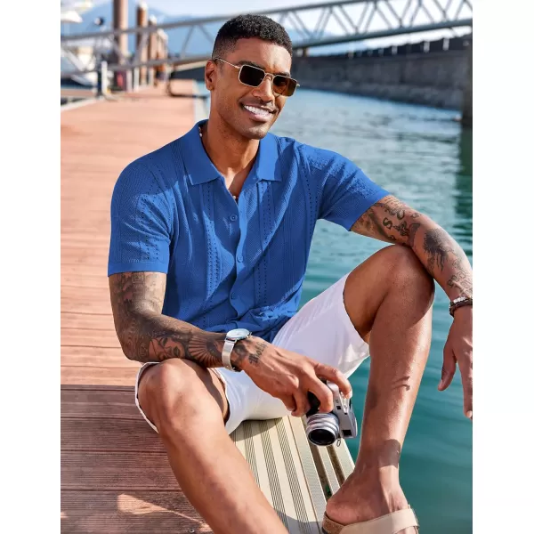 COOFANDY Men's Knit Shirts Short Sleeve Button Down Polo Shirt Fashion Casual Summer Beach Shirts