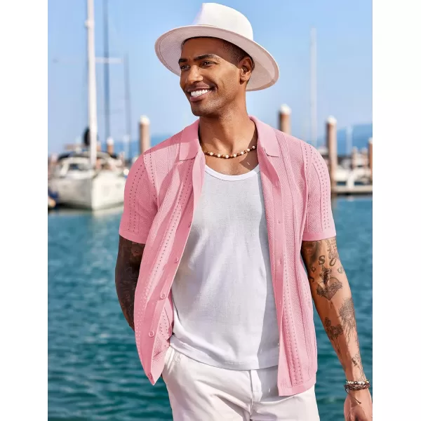 COOFANDY Men's Knit Shirts Short Sleeve Button Down Polo Shirt Fashion Casual Summer Beach Shirts