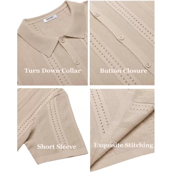 COOFANDY Men's Knit Shirts Short Sleeve Button Down Polo Shirt Fashion Casual Summer Beach Shirts