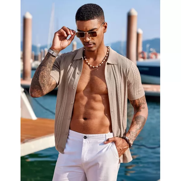 COOFANDY Men's Knit Shirts Short Sleeve Button Down Polo Shirt Fashion Casual Summer Beach Shirts