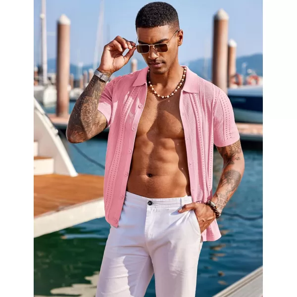 COOFANDY Men's Knit Shirts Short Sleeve Button Down Polo Shirt Fashion Casual Summer Beach Shirts
