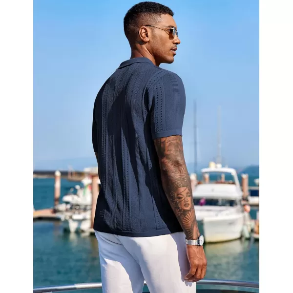 COOFANDY Men's Knit Shirts Short Sleeve Button Down Polo Shirt Fashion Casual Summer Beach Shirts