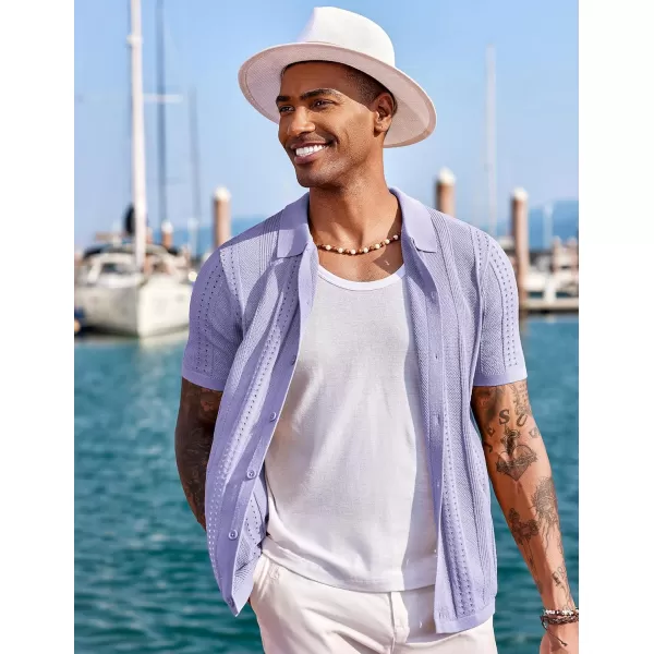 COOFANDY Men's Knit Shirts Short Sleeve Button Down Polo Shirt Fashion Casual Summer Beach Shirts