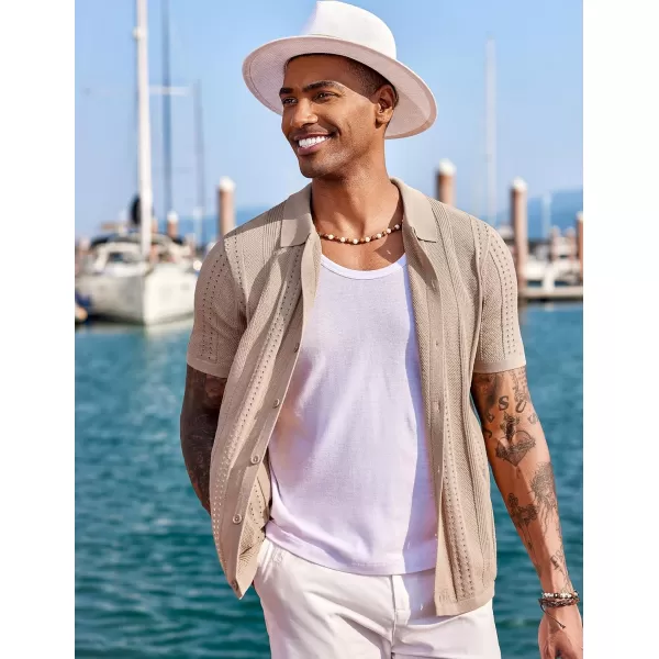 COOFANDY Men's Knit Shirts Short Sleeve Button Down Polo Shirt Fashion Casual Summer Beach Shirts