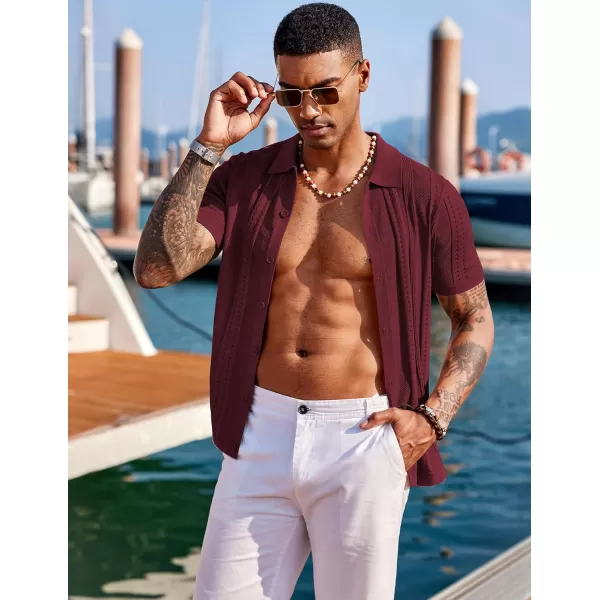COOFANDY Men's Knit Shirts Short Sleeve Button Down Polo Shirt Fashion Casual Summer Beach Shirts