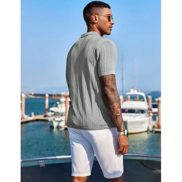 COOFANDY Men's Knit Shirts Short Sleeve Button Down Polo Shirt Fashion Casual Summer Beach Shirts