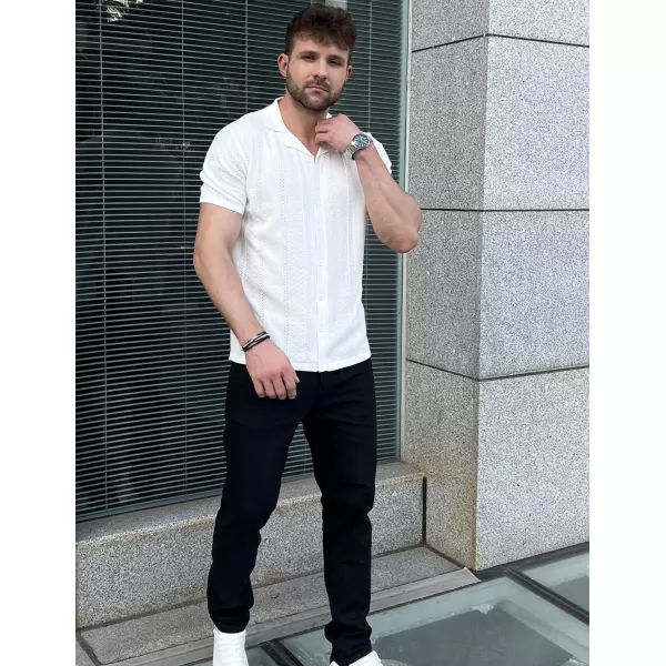 COOFANDY Men's Knit Shirts Vintage Short Sleeve Button Down Shirt Casual Summer Beach Shirt