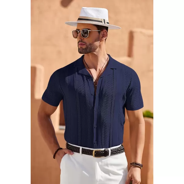 COOFANDY Men's Knit Shirts Vintage Short Sleeve Button Down Shirt Casual Summer Beach Shirt