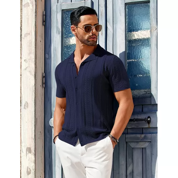 COOFANDY Men's Knit Shirts Vintage Short Sleeve Button Down Shirt Casual Summer Beach Shirt