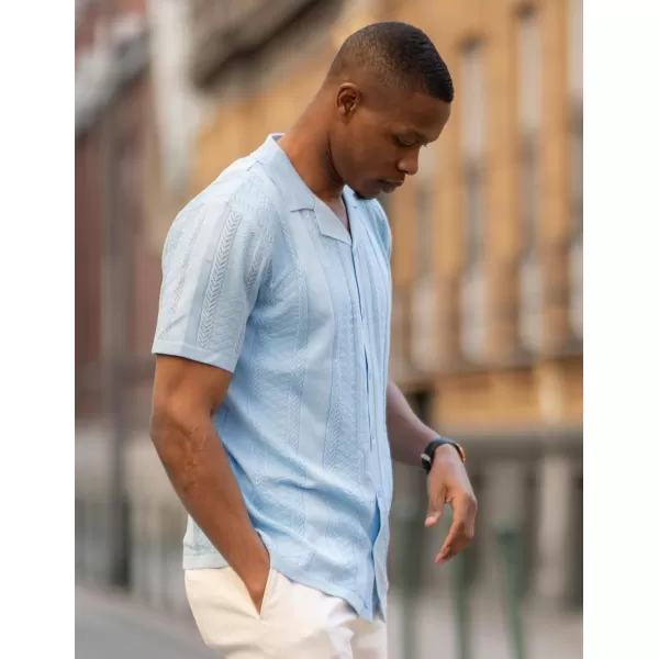 COOFANDY Men's Knit Shirts Vintage Short Sleeve Button Down Shirt Casual Summer Beach Shirt