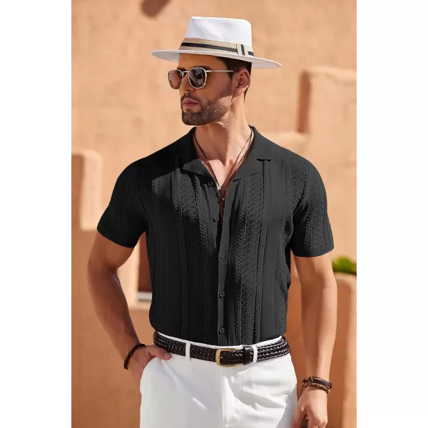 COOFANDY Men's Knit Shirts Vintage Short Sleeve Button Down Shirt Casual Summer Beach Shirt