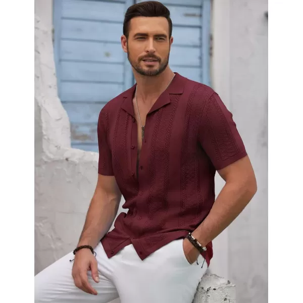 COOFANDY Men's Knit Shirts Vintage Short Sleeve Button Down Shirt Casual Summer Beach Shirt