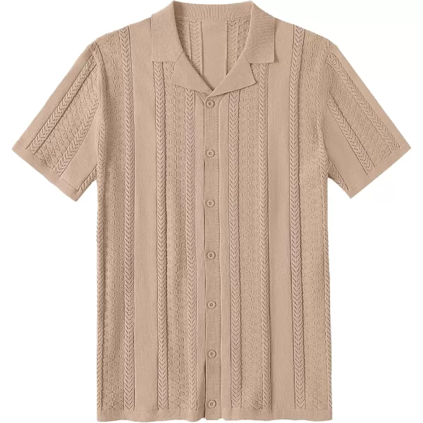 COOFANDY Men's Knit Shirts Vintage Short Sleeve Button Down Shirt Casual Summer Beach Shirt