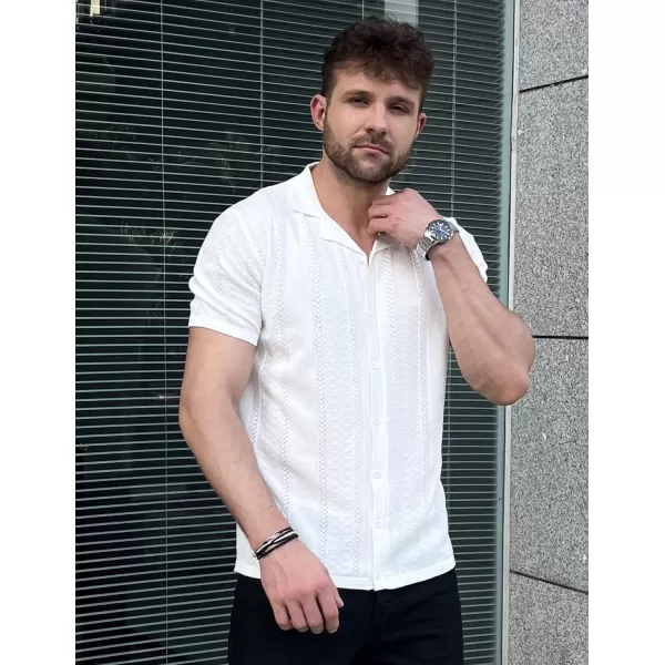COOFANDY Men's Knit Shirts Vintage Short Sleeve Button Down Shirt Casual Summer Beach Shirt