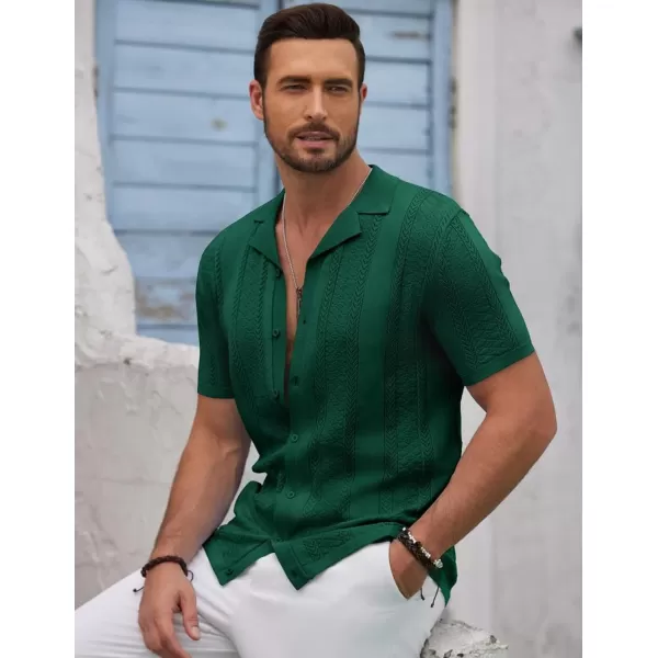 COOFANDY Men's Knit Shirts Vintage Short Sleeve Button Down Shirt Casual Summer Beach Shirt
