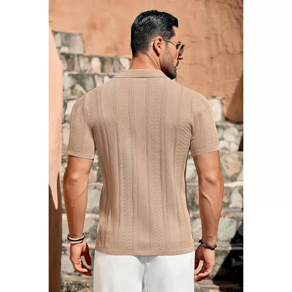 COOFANDY Men's Knit Shirts Vintage Short Sleeve Button Down Shirt Casual Summer Beach Shirt