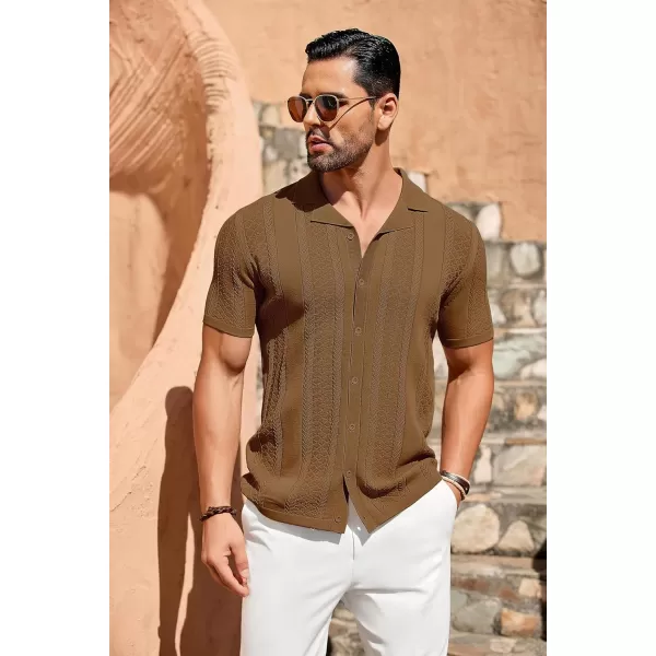 COOFANDY Men's Knit Shirts Vintage Short Sleeve Button Down Shirt Casual Summer Beach Shirt