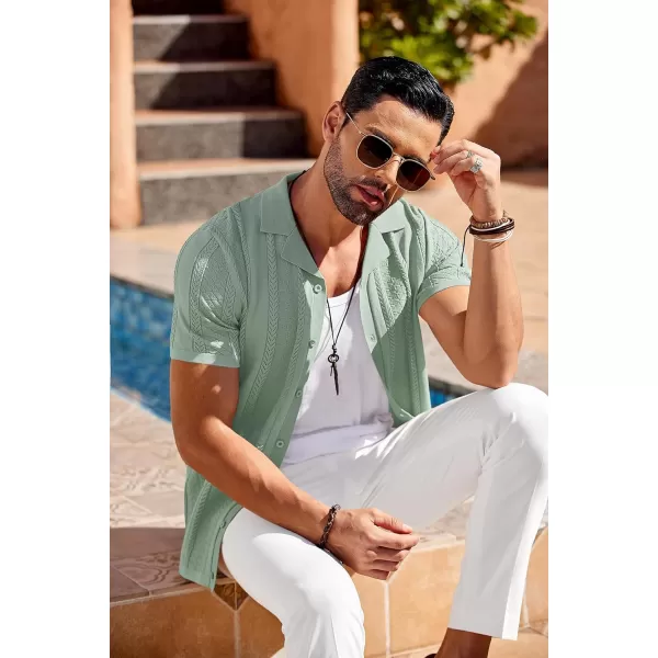 COOFANDY Men's Knit Shirts Vintage Short Sleeve Button Down Shirt Casual Summer Beach Shirt