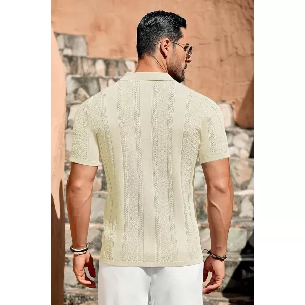 COOFANDY Men's Knit Shirts Vintage Short Sleeve Button Down Shirt Casual Summer Beach Shirt