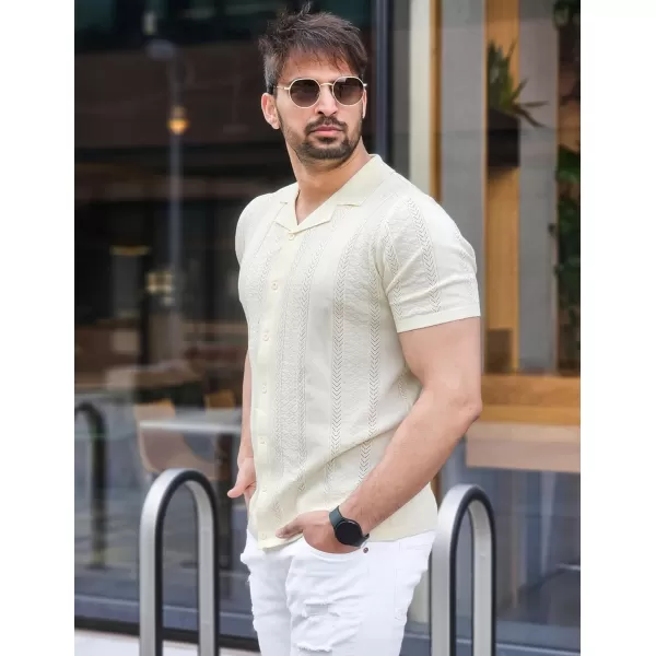 COOFANDY Men's Knit Shirts Vintage Short Sleeve Button Down Shirt Casual Summer Beach Shirt