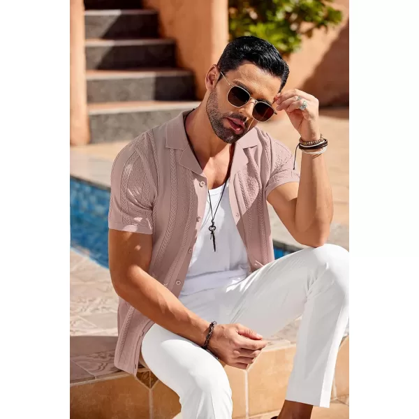 COOFANDY Men's Knit Shirts Vintage Short Sleeve Button Down Shirt Casual Summer Beach Shirt