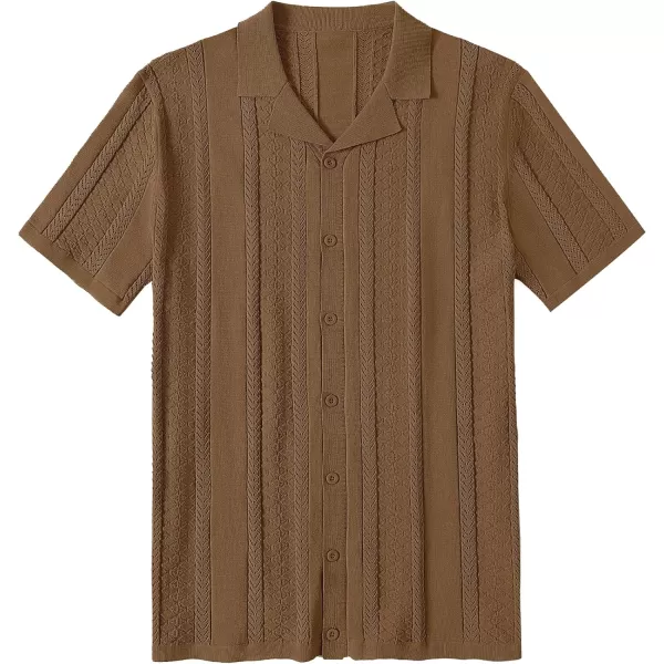 COOFANDY Men's Knit Shirts Vintage Short Sleeve Button Down Shirt Casual Summer Beach Shirt