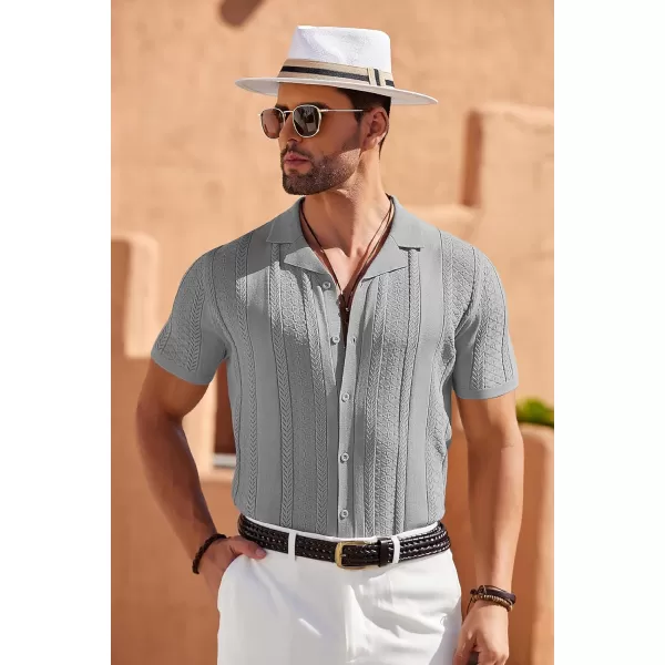 COOFANDY Men's Knit Shirts Vintage Short Sleeve Button Down Shirt Casual Summer Beach Shirt