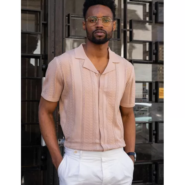COOFANDY Men's Knit Shirts Vintage Short Sleeve Button Down Shirt Casual Summer Beach Shirt