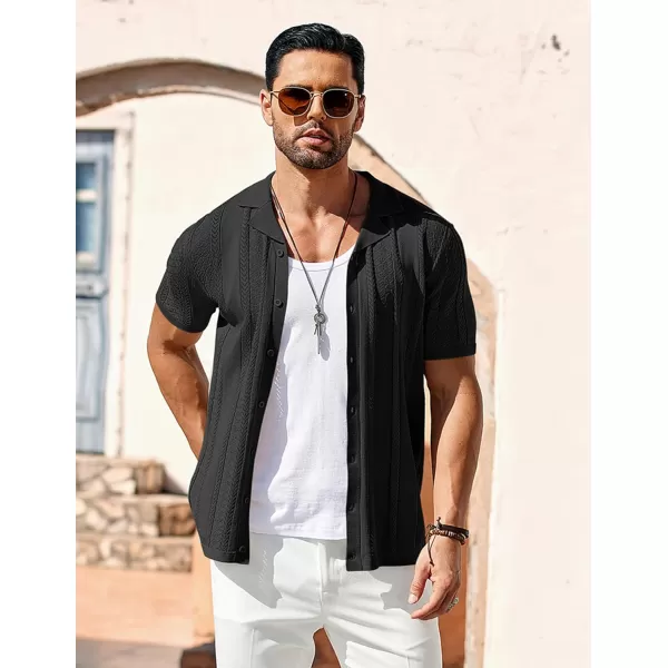 COOFANDY Men's Knit Shirts Vintage Short Sleeve Button Down Shirt Casual Summer Beach Shirt