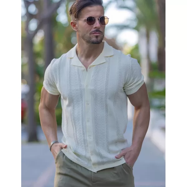 COOFANDY Men's Knit Shirts Vintage Short Sleeve Button Down Shirt Casual Summer Beach Shirt