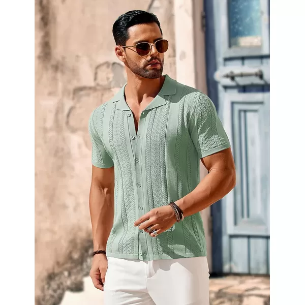 COOFANDY Men's Knit Shirts Vintage Short Sleeve Button Down Shirt Casual Summer Beach Shirt