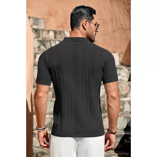 COOFANDY Men's Knit Shirts Vintage Short Sleeve Button Down Shirt Casual Summer Beach Shirt