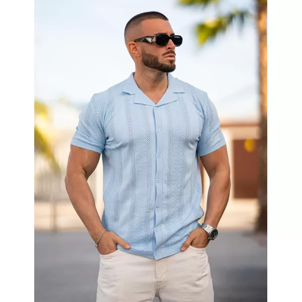 COOFANDY Men's Knit Shirts Vintage Short Sleeve Button Down Shirt Casual Summer Beach Shirt