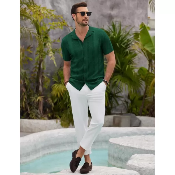 COOFANDY Men's Knit Shirts Vintage Short Sleeve Button Down Shirt Casual Summer Beach Shirt