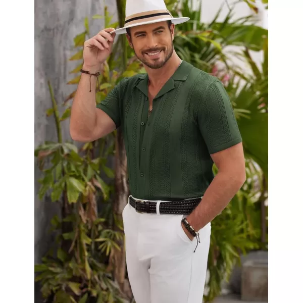 COOFANDY Men's Knit Shirts Vintage Short Sleeve Button Down Shirt Casual Summer Beach Shirt