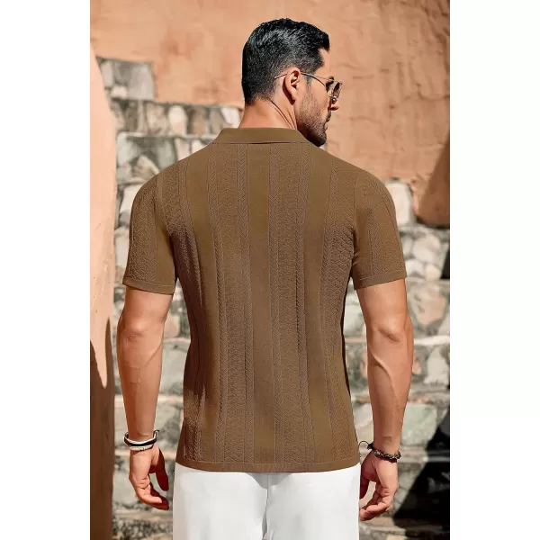 COOFANDY Men's Knit Shirts Vintage Short Sleeve Button Down Shirt Casual Summer Beach Shirt