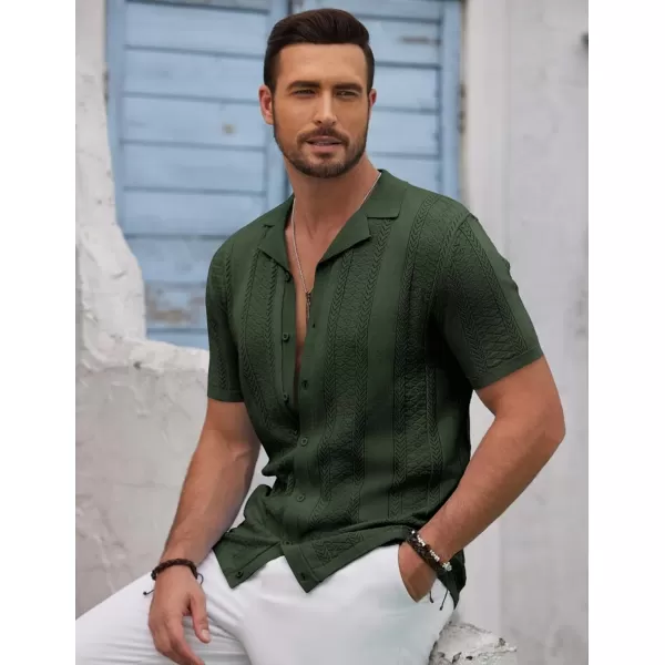 COOFANDY Men's Knit Shirts Vintage Short Sleeve Button Down Shirt Casual Summer Beach Shirt