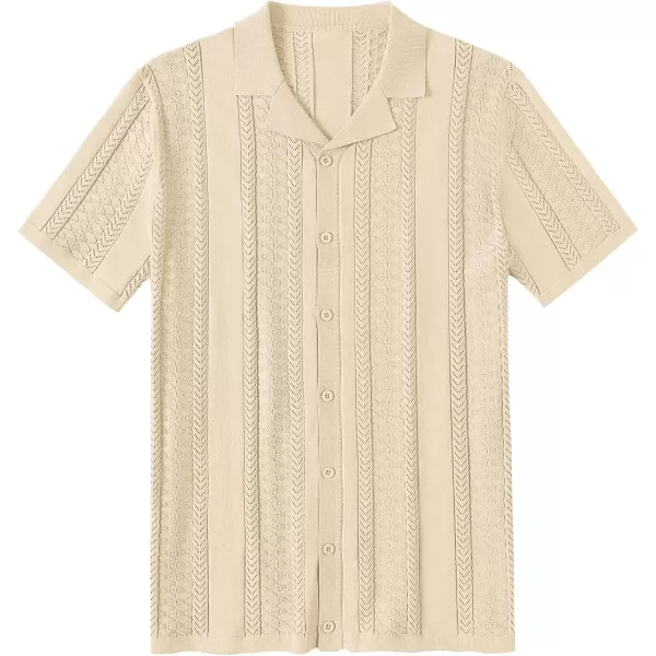 COOFANDY Men's Knit Shirts Vintage Short Sleeve Button Down Shirt Casual Summer Beach Shirt