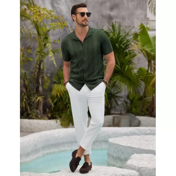 COOFANDY Men's Knit Shirts Vintage Short Sleeve Button Down Shirt Casual Summer Beach Shirt