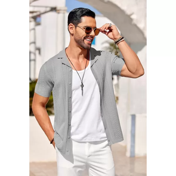 COOFANDY Men's Knit Shirts Vintage Short Sleeve Button Down Shirt Casual Summer Beach Shirt