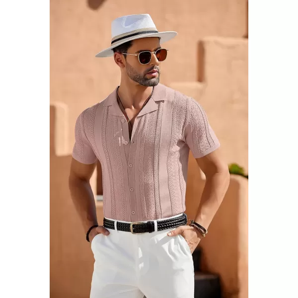 COOFANDY Men's Knit Shirts Vintage Short Sleeve Button Down Shirt Casual Summer Beach Shirt