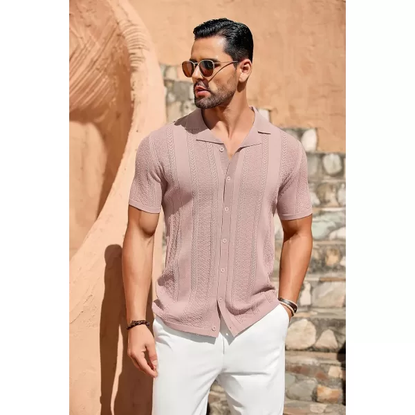 COOFANDY Men's Knit Shirts Vintage Short Sleeve Button Down Shirt Casual Summer Beach Shirt
