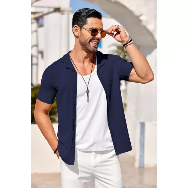 COOFANDY Men's Knit Shirts Vintage Short Sleeve Button Down Shirt Casual Summer Beach Shirt