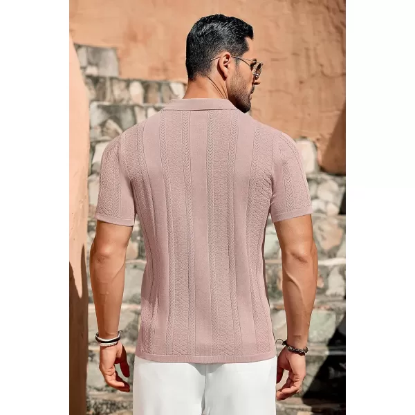 COOFANDY Men's Knit Shirts Vintage Short Sleeve Button Down Shirt Casual Summer Beach Shirt