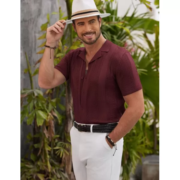 COOFANDY Men's Knit Shirts Vintage Short Sleeve Button Down Shirt Casual Summer Beach Shirt
