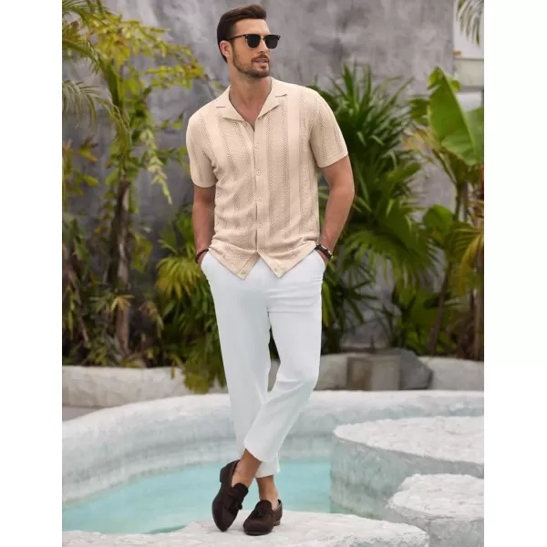 COOFANDY Men's Knit Shirts Vintage Short Sleeve Button Down Shirt Casual Summer Beach Shirt