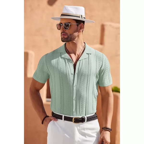 COOFANDY Men's Knit Shirts Vintage Short Sleeve Button Down Shirt Casual Summer Beach Shirt